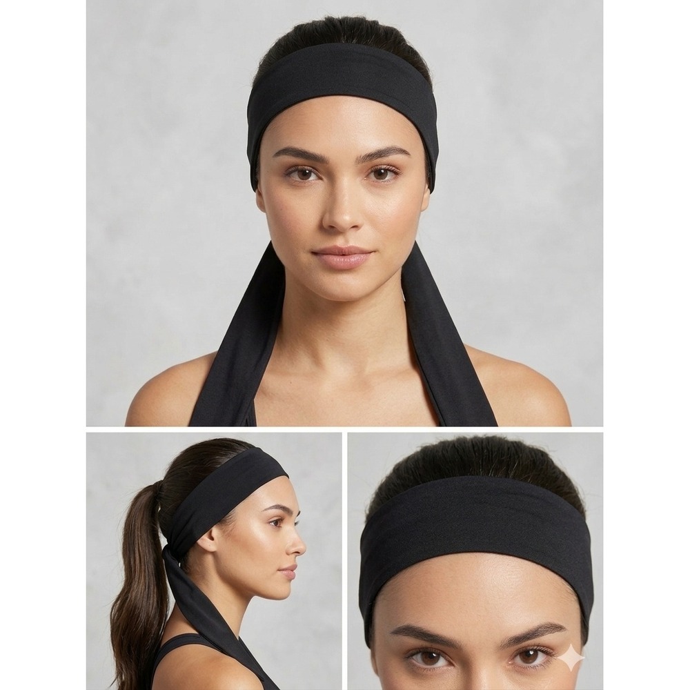 DSG Double Header Tie Headband Black Athletic Sports Hair Wrap DSGSB2302 NEW